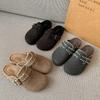 02-Winter New Velvet Thick-soled Bag Head Half Slippers Widened Large Size Women's Shoes