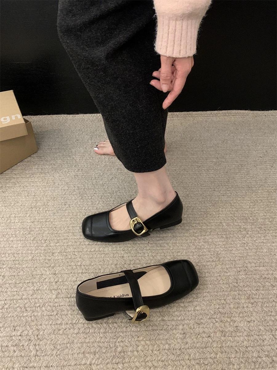 

Туфли Мэри Джейн на плоской подошве, кожаные туфли на мягкой подошве, женские весенние универсальные туфли на плоской подошве, вечерние легкие туфли 39 чёрный