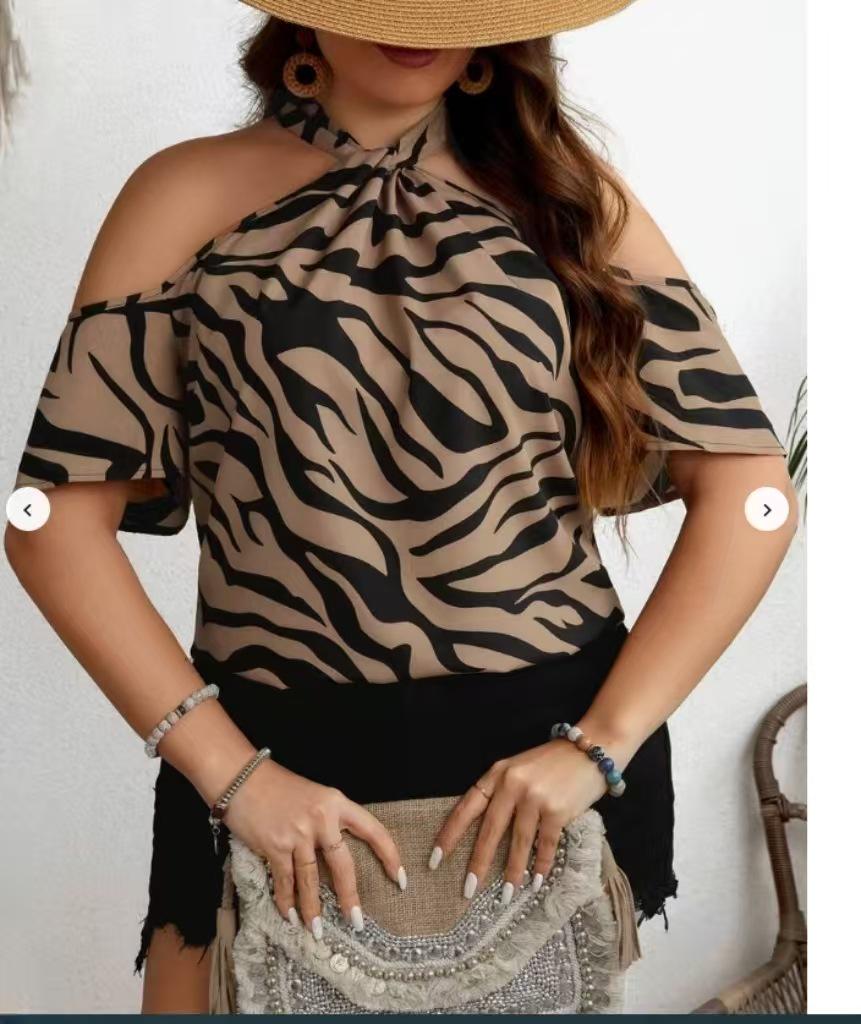 

Женский топ большого размера с открытыми плечами, на шнуровке, с леопардовым принтом - Стильный весенне-летний вариант для офиса XL