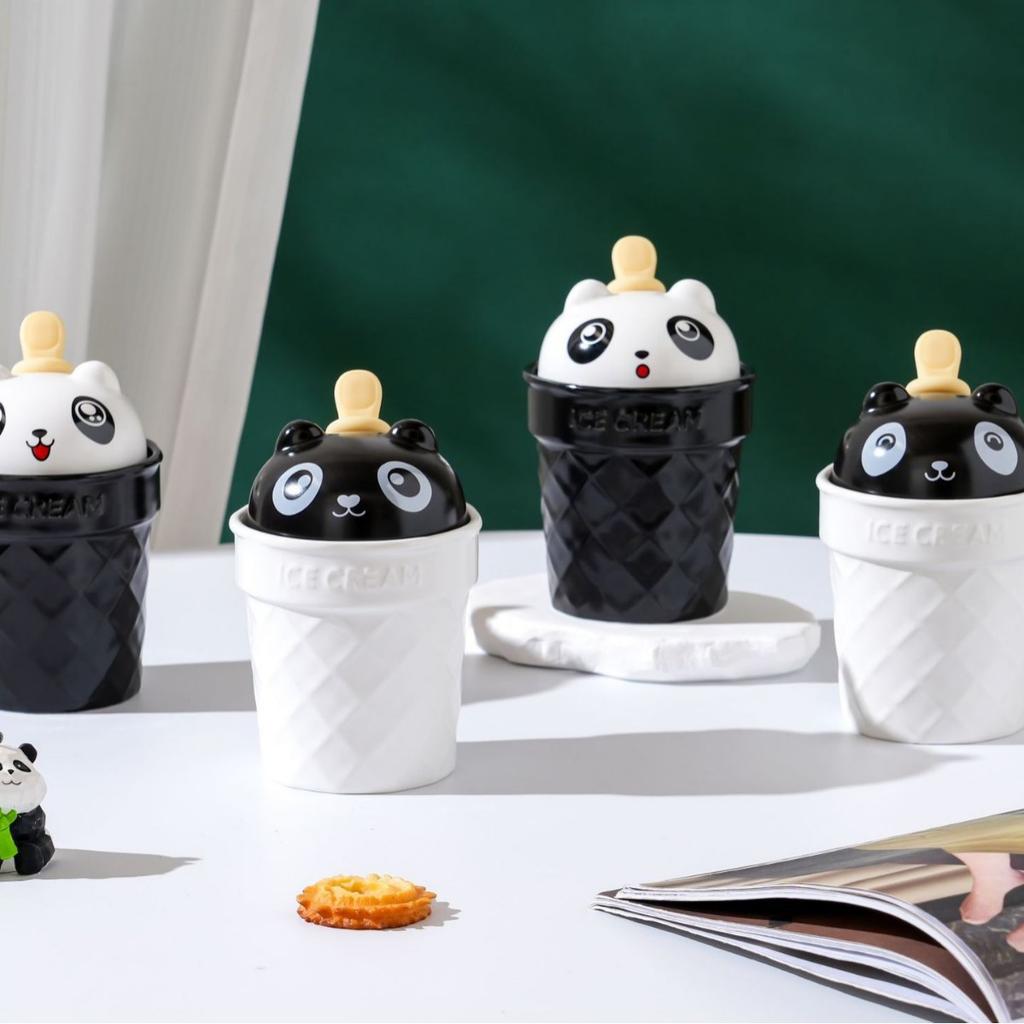 Bear with Lid Spoon Cartoon Cute Set Ceramic Cup Ice Cream Creative Personality Mug Home Couple Cup