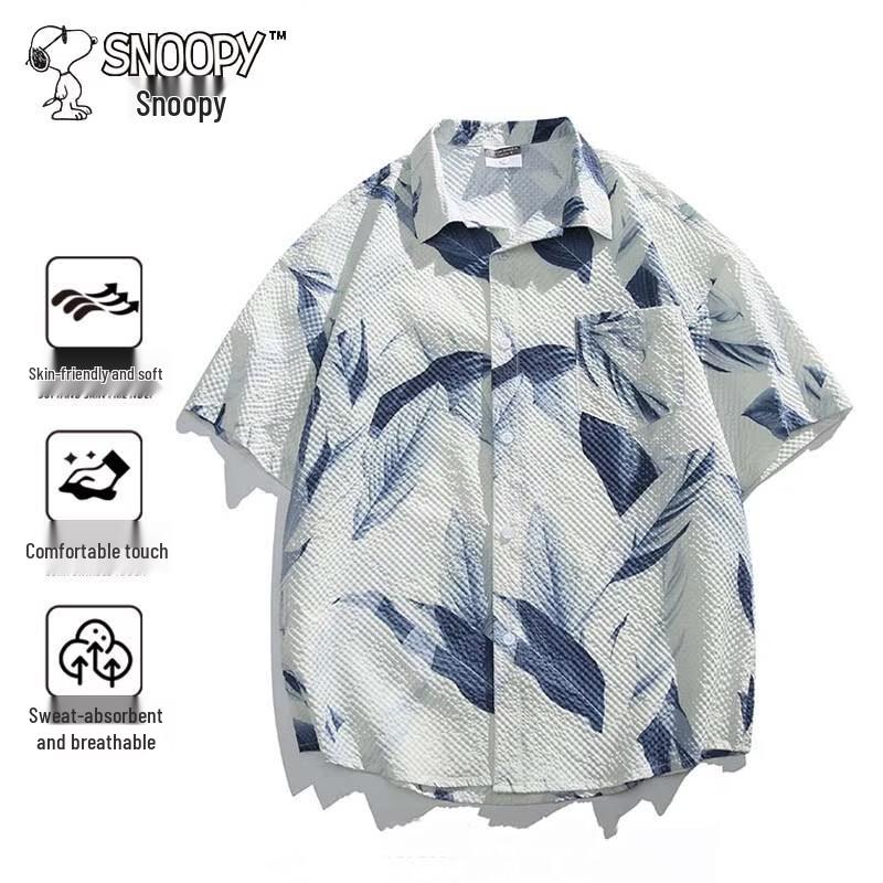 Snoopy Men s American Casual Short Sleeve Shirt L