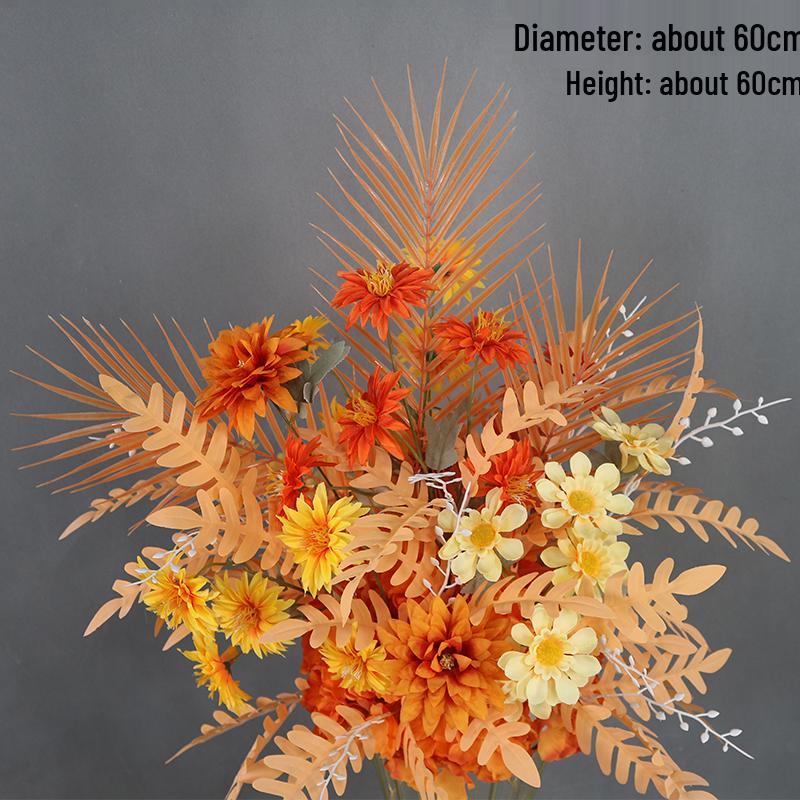 Herbstliche orange Seidenblumentöpfe für die Dekoration des Hochzeitsgangs