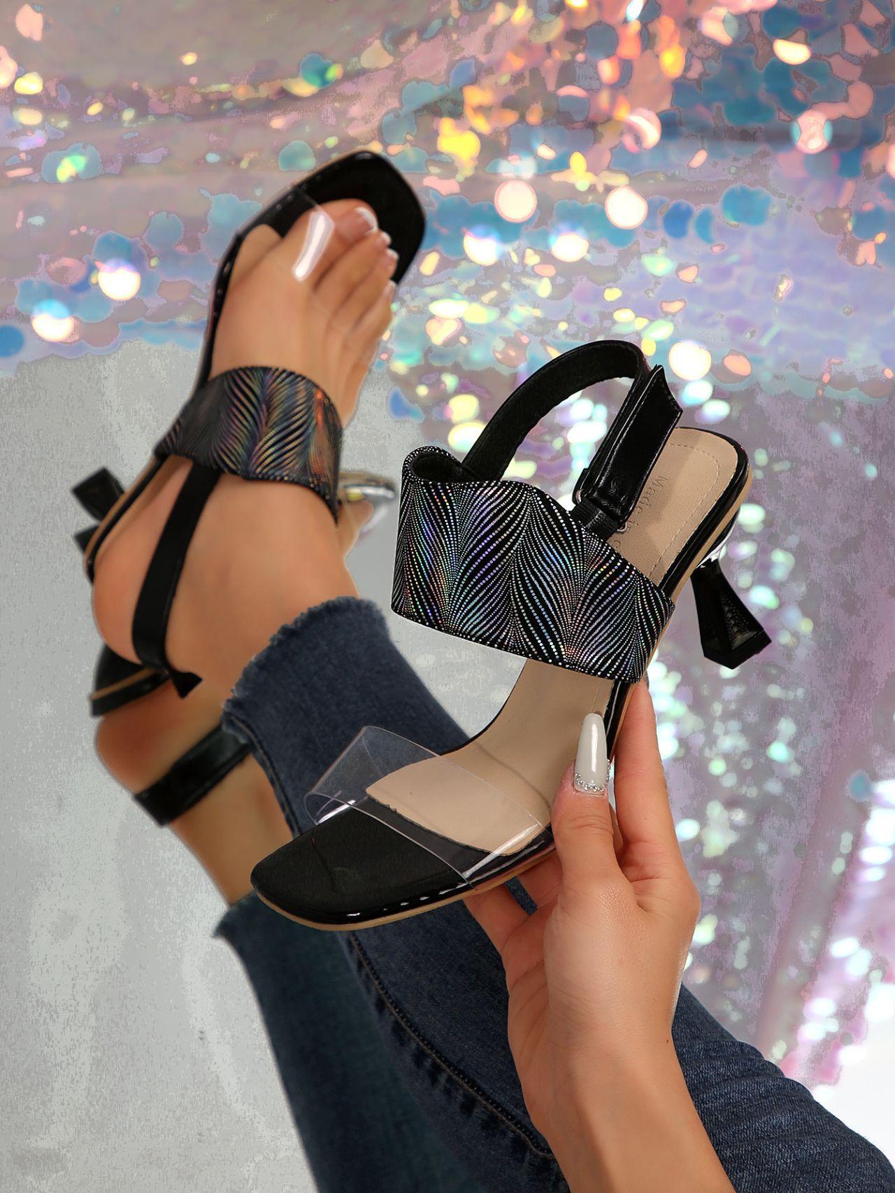 

Босоножки большого размера для женщин из иностранной торговли 2025 года, новые туфли на высоком каблуке со стразами 45 разноцветный