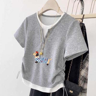 Top da Donna Estivo Nuovo Slim Fit Stile Corto Piccolo con Senso di Design Manica Corta Piccola