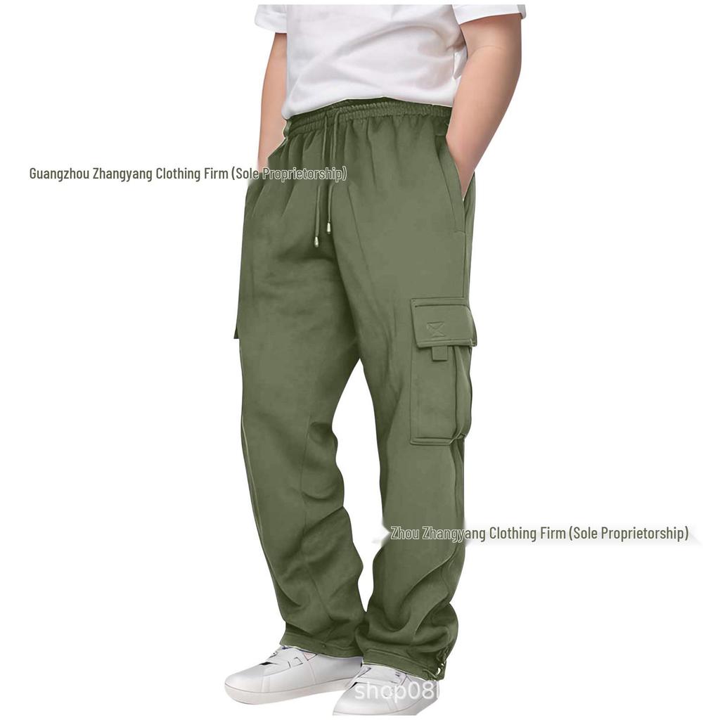 2024 Boys' European & American Multi-Pocket Drawstring Cargo Sweatpants for Middle & Big Kids