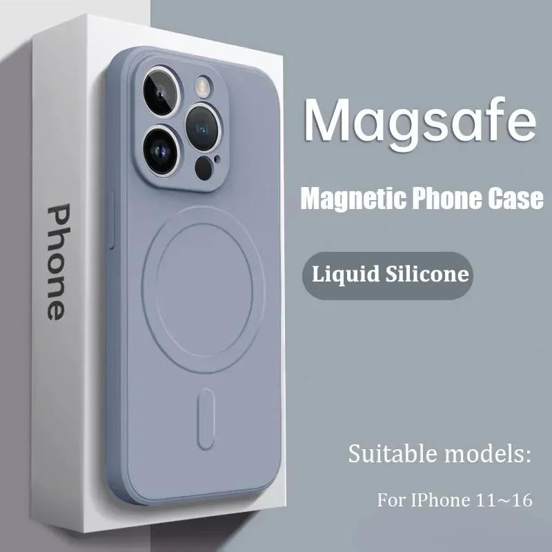 Luxury Magsafe Liquid Silicone Soft Phone Case For IPhone 12 13 14 15 16 17 Pro Max Plus Strong Magnetic Wireless Charging Cover