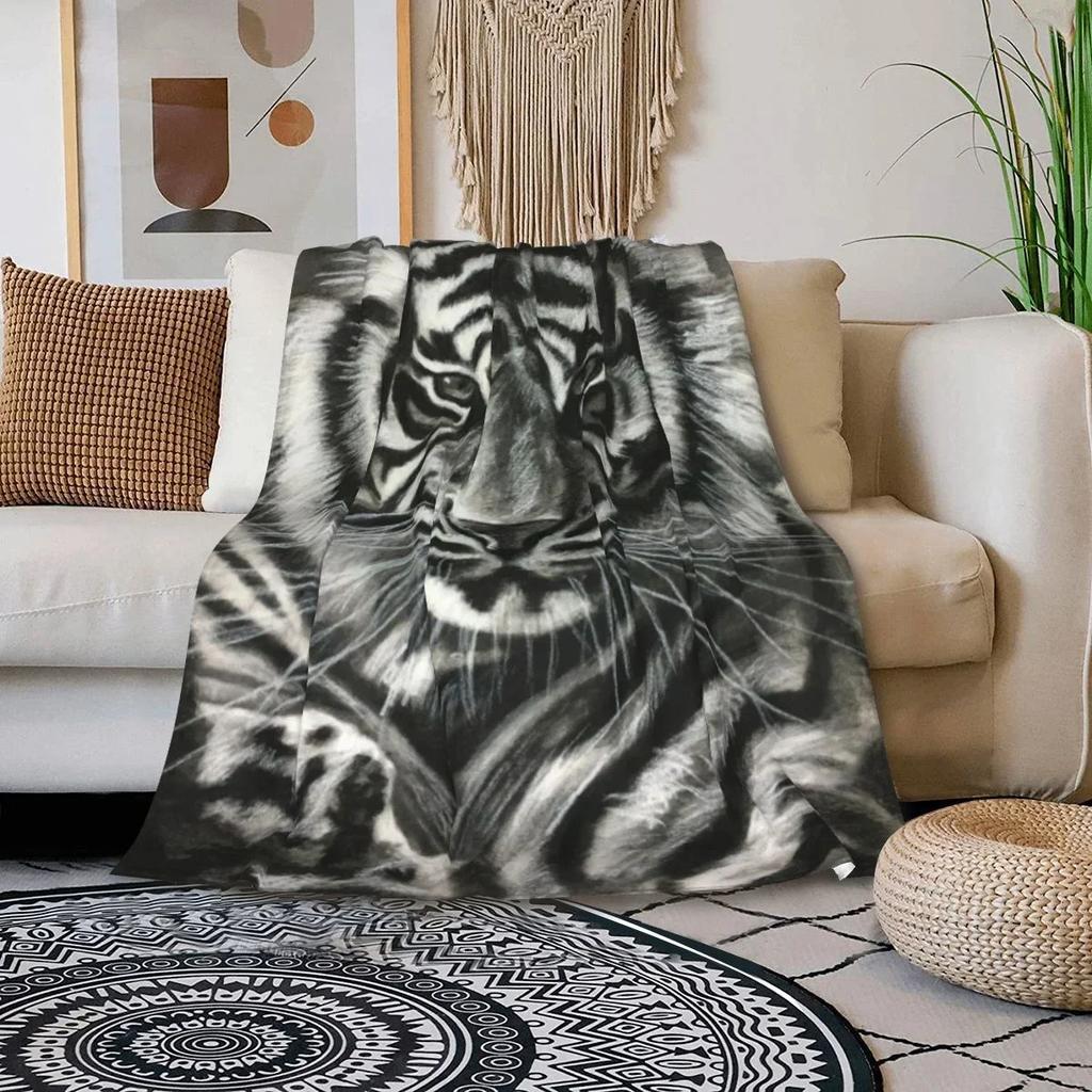 3D Print Tiger Wild Animal Pattern Flannel Blanket Bed Cover for Sofa Soft Adult Warm Throw Blanket Travel Throw Blanket