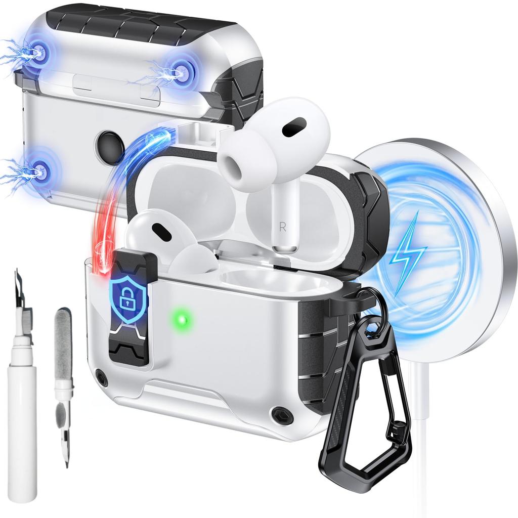 Transparente Hülle für AirPods Pro 3 Hülle mit Handyhalterung und Sicherheitsverschluss Automatisches Aufklappdeckeldesign mit Reinigungsstiftabdeckung für AirPods Pro 3