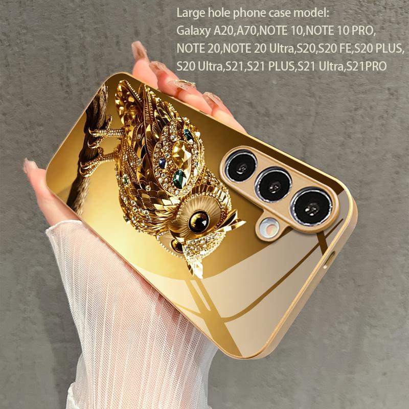 Gem Owl Pattern 2D Phone Case for Samsung S26 S25 S24 S23 S22 S21 S20 A56 A36 A16 - Golden Glass Protective Cover