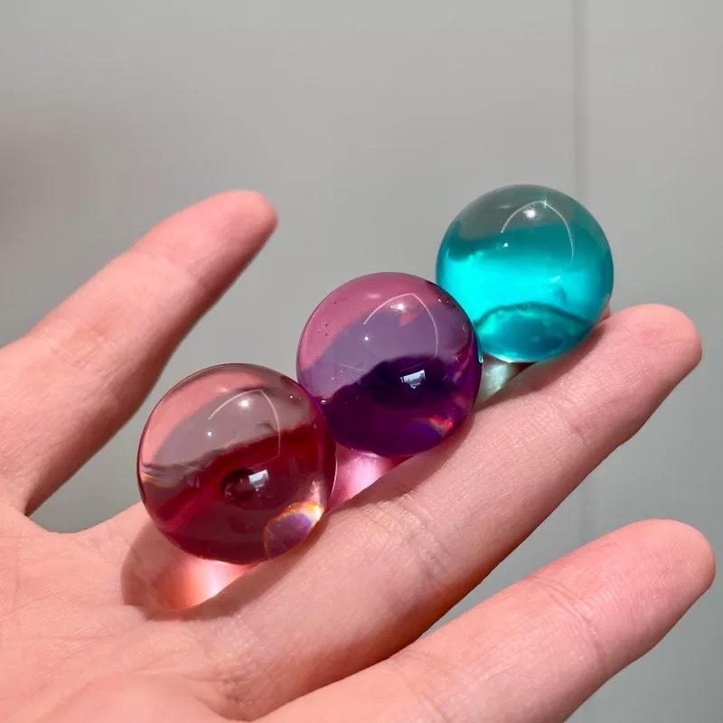 Korean Creative Transparent Colorful Geometric Ball Resin Fnger Ring Sweet Y2K Large Acrylic Round Ring Jewelry For Women Girl