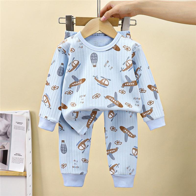 100% Baumwolle Kinder Unterwäsche Set Langarm Thermopyjama für Jungen & Mädchen Baby Loungewear Herbst/Frühling Nachtwäsche (2-8J)