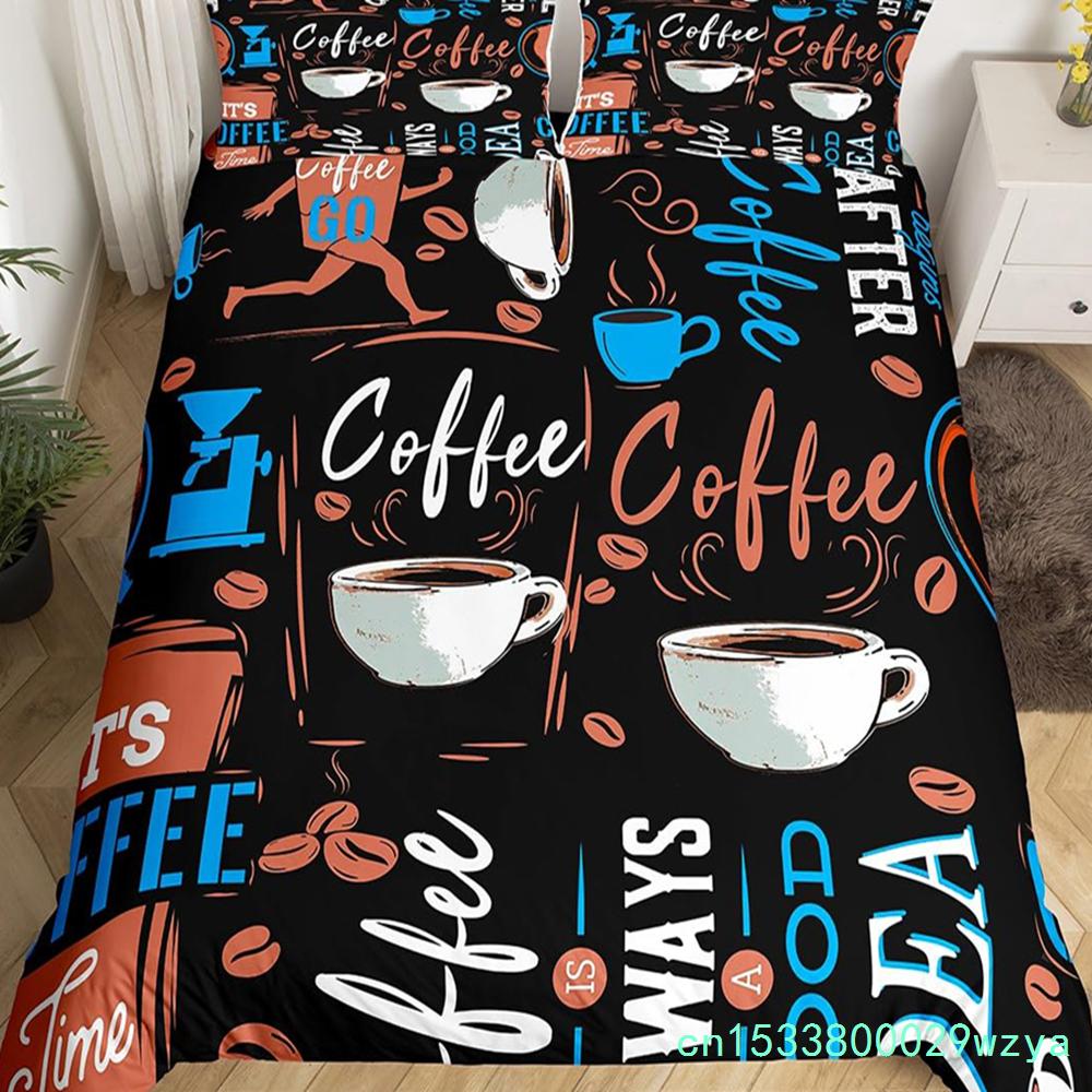 Coffee Duvet Cover Queen King Cartoon Coffee Drink Cup Print Bedding Set Coffee Lover Comforter Cover Modern Brown Quilt Cover