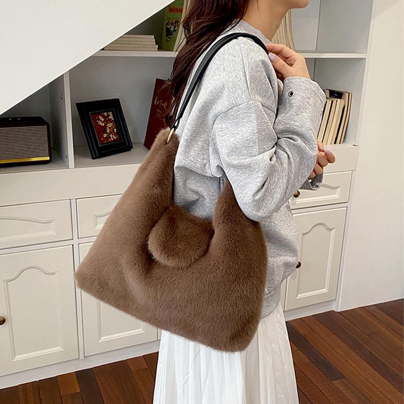 Yogodlns Soft Plush Women's Small Handbags Simple Faux Fur Female Fluffy Clutch Purse Winter Fashion Furry Tote Solid Color Shoulder Bags