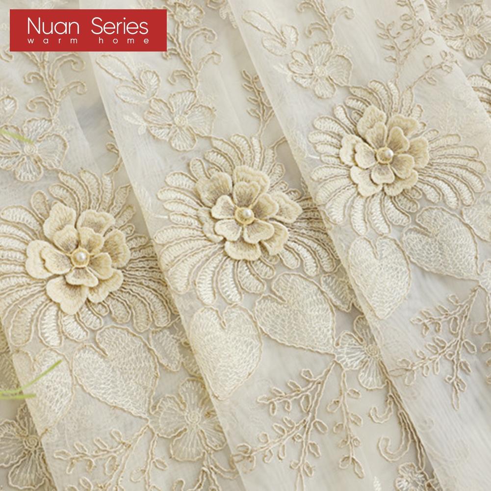 1PC Nuan Series European Luxury Embroidered Sheer Curtain Transparent White Tulle for Living Room Bedroom Window Decoration Home Decor
