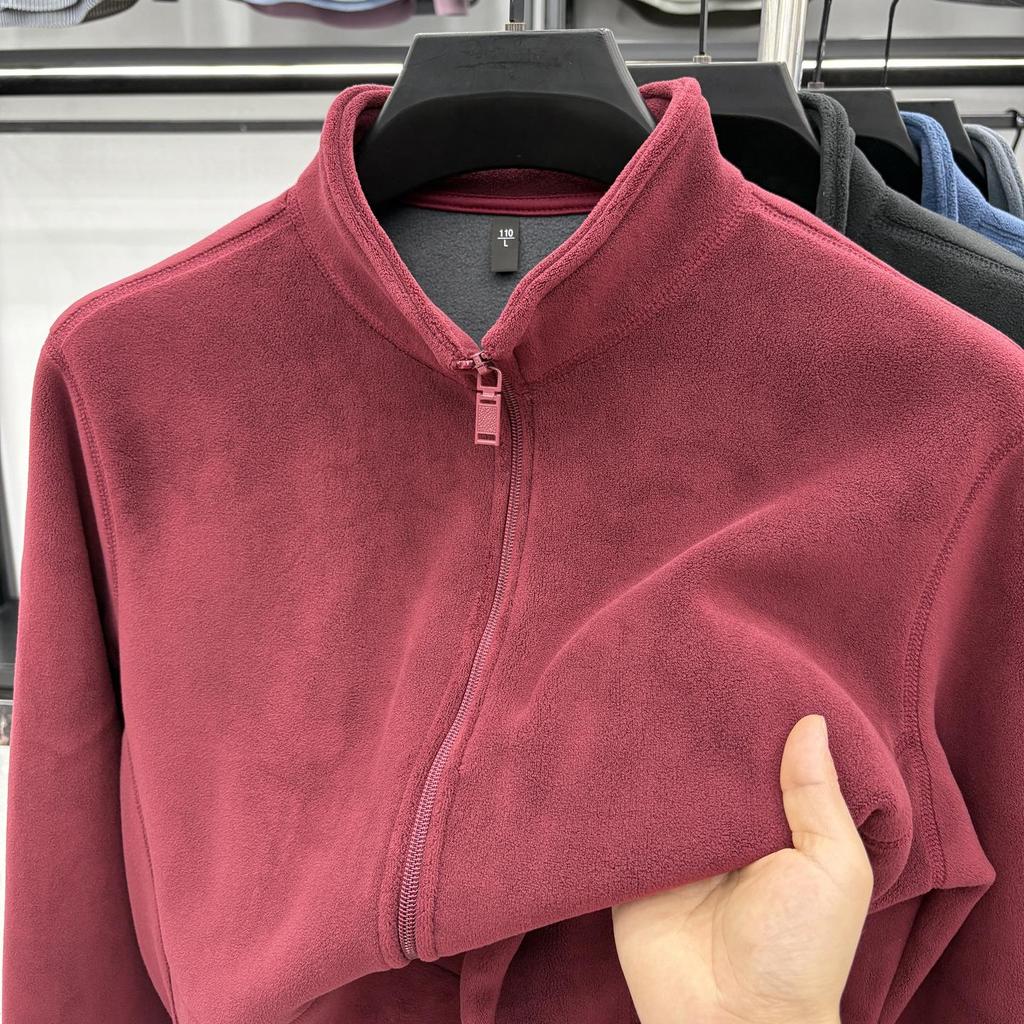 Men's Double-Sided Berber Fleece Stand Collar Jacket with Embroidery – Classic American Style