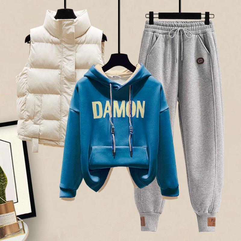 Plysj Tykk Hettevest Casual Sportbukser Moteriktig Student Sportssett Vinter Treningsdress Antrekk