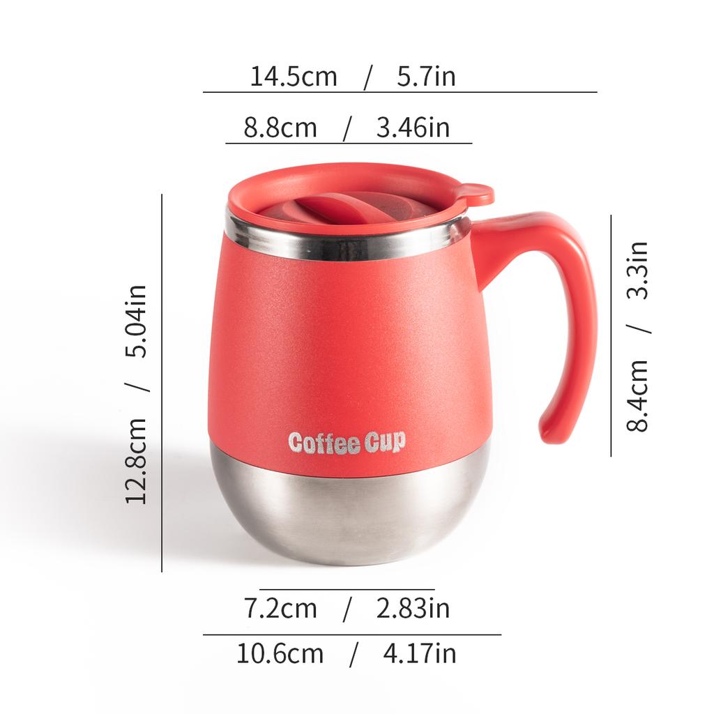 1Pcs Stainless Steel Mug with Rotating Lid 500ml (Blue/Khaki/Red) Stainless Steel Travel Cup with Lid, Shatterproof Mug with Handle, Stainless Steel