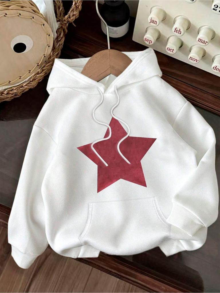 Retro Five Pointed Star Pattern Print 2025 Autumn Winter Women's Hoodie Round Neck Long SleevedCasual Women'sClothing Streetwear