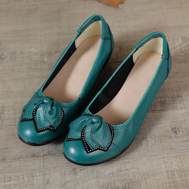 women cute round toe green bow tie crystal wedge heel shoes lady classic comfort spring summer heel shoes  ab621