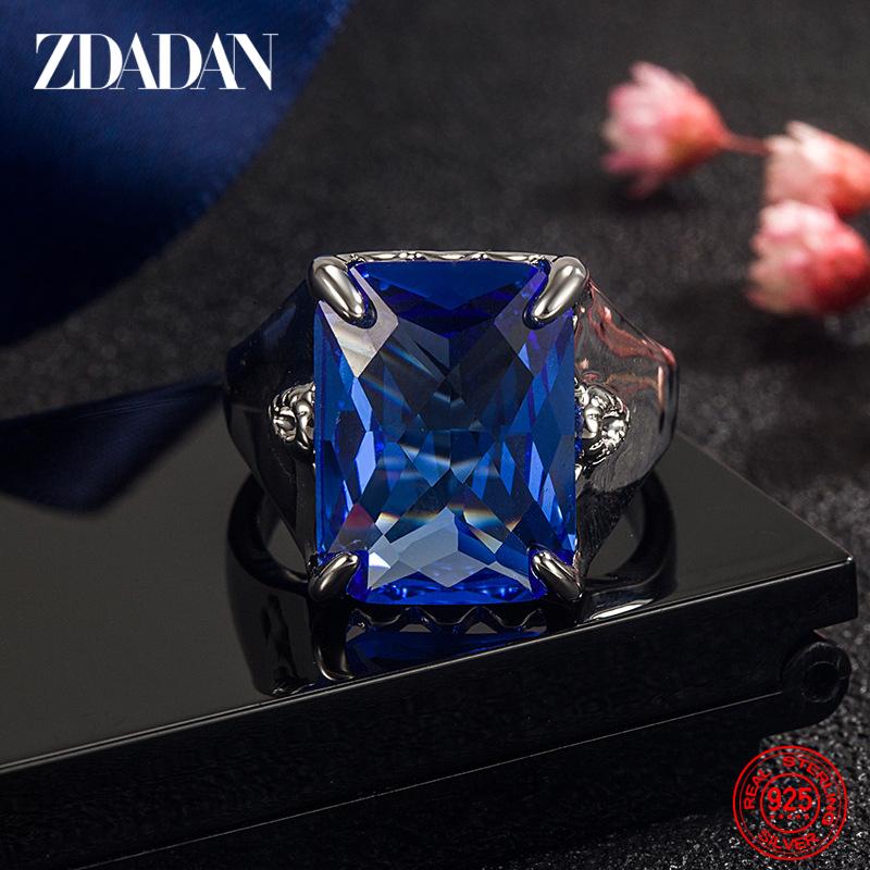 925 Sterling Silber Blauer Kristallring für Herren Modeschmuck