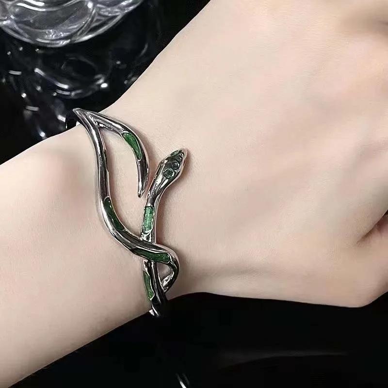 2026 Nuevo Pulsera Punk con Forma de Serpiente para Mujer Moda Simple Color Plata Circonita Pulsera de Aro Ajustable Joyería de Boda Regalos