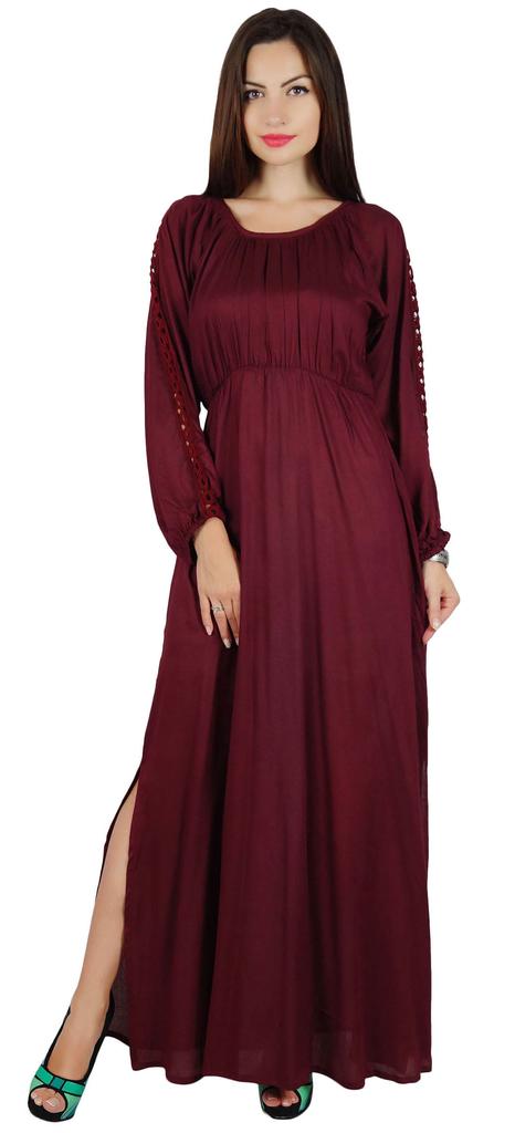 Bimba Women Boho Gothic Style Long Maxi Dress Lace Long Sleeves Gown