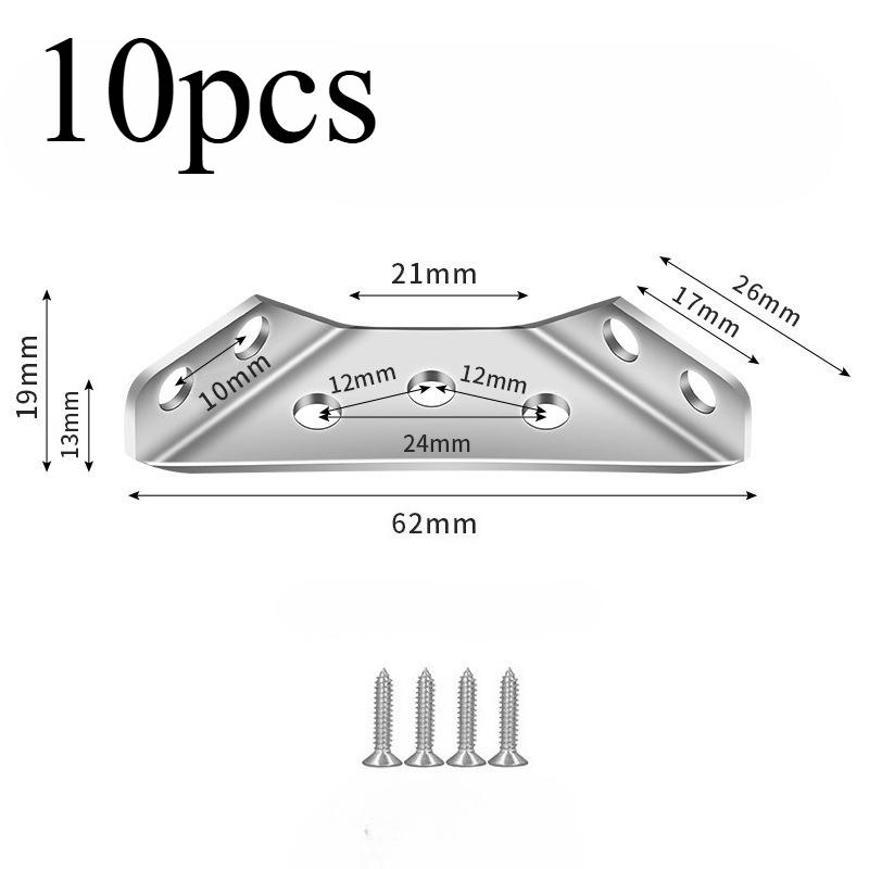 10 шт. Утолщенный трехсторонний угловой кронштейн из нержавеющей стали, Фиксирующий уголок для мебели, Универсальный соединительный уголок 10PCS серебряный