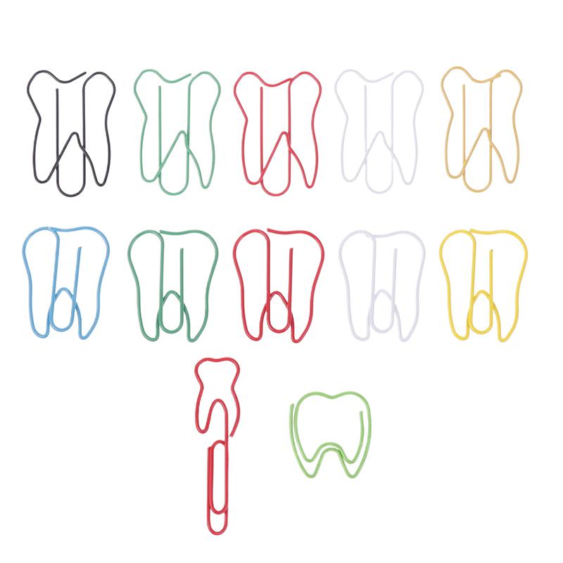 20Pcs Tooth Shape Metal Paper Clips Cute Colorful Paperclip Bookmark Note Memo Ticket Clip Dentist Gift Clinic Office Stationery