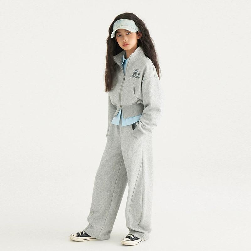 Wiosna Jesień Dziewczęca Bawełniana Bluza Rozpinana na Zamek Błyskawiczny Crop Top Kurtka Treningowa + Spodnie Dresowe Szkolne Dziecięcy Komplet Jogger 5-16 Lat