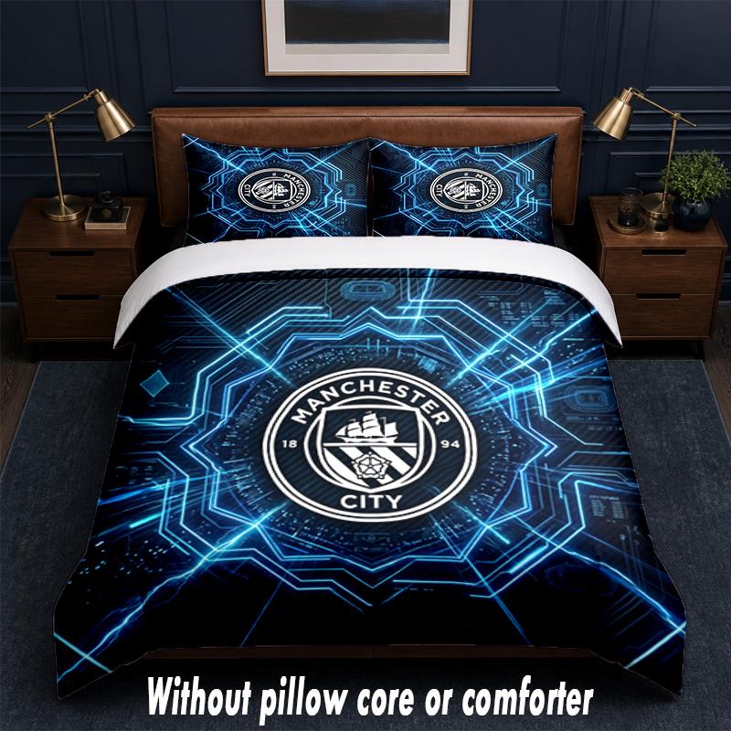 Manchester City Design Bed Bedding Set 1 Duvet Cover + 2 Pillowcases Soft Breathable Household Bed Linens