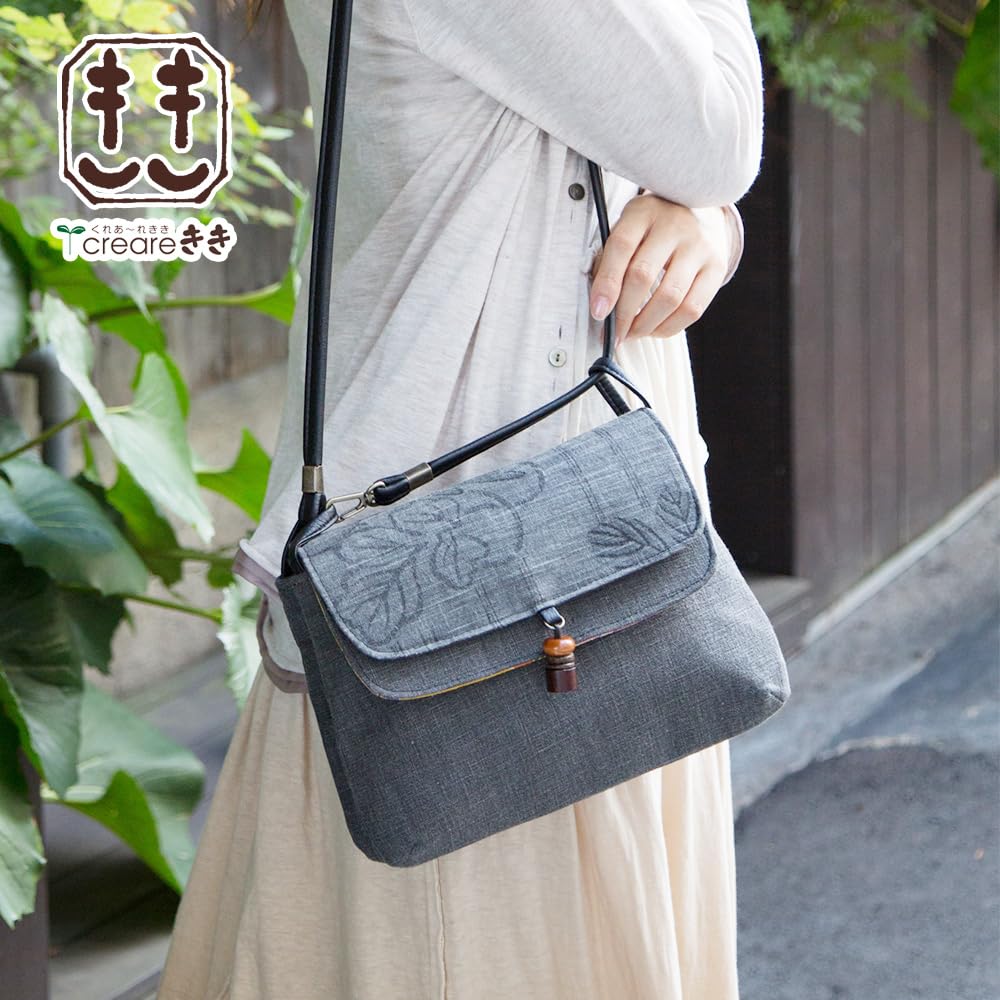 Creare Kiki Women's Shoulder Bag, Lightweight, Crossbody, Made In Japan, Ink and Binchotan Dyed, Japanese Clothing, Hanasarasa, Macaron Design, 2-Way
