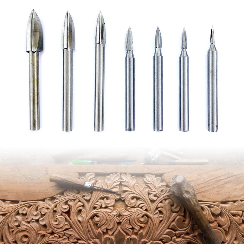 7Pcs Wood Carving Engraving Drill Accessories Bit Fitment For Rotary Tools 6mm Shank Woodworking Chisel Insert Cutter