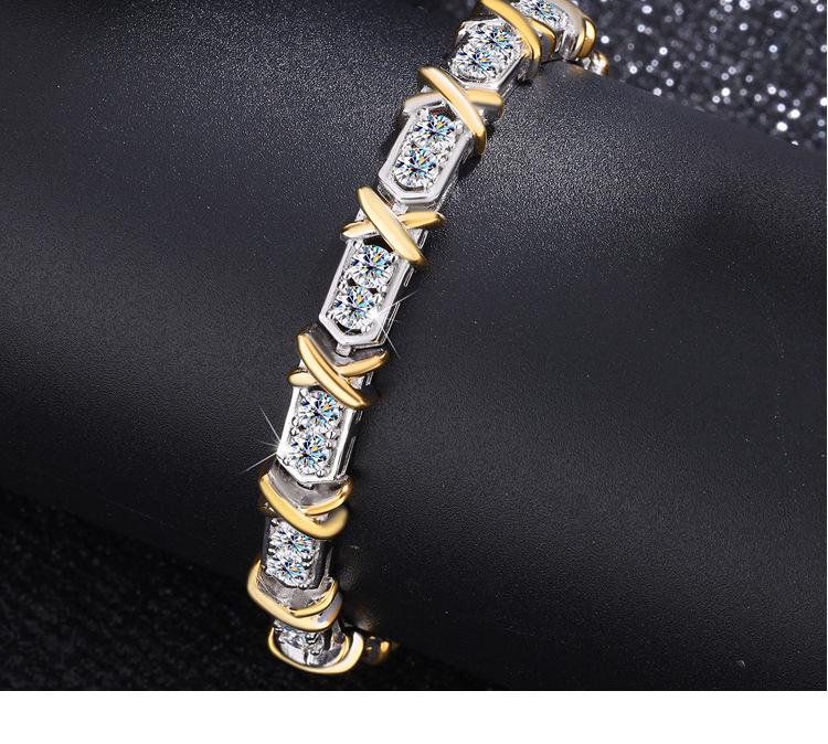 S925 Sterling Silver Two-Tone Gold XO Diamond Bracelet - Retro and Versatile Style