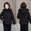 Women's Short Hooded Winter Middle-aged Loose Warm Cotton-padded Jacket with Detachable Hood