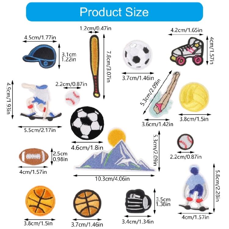 16 Pcs Sports Series Iron on Patches Aesthetic Repair Patches Sewing on Applique Embroidered Patches for Clothes Bag
