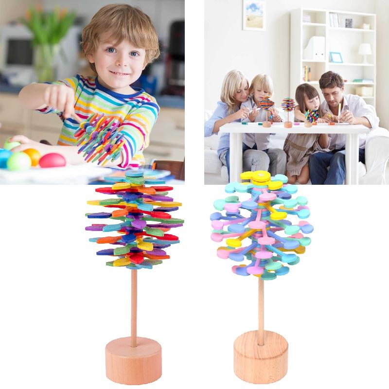 Wooden Fibonnaci Spiral Tree Decompression Toy For Children By Muzhixing Colorful Leaves And Macaron Round Pieces