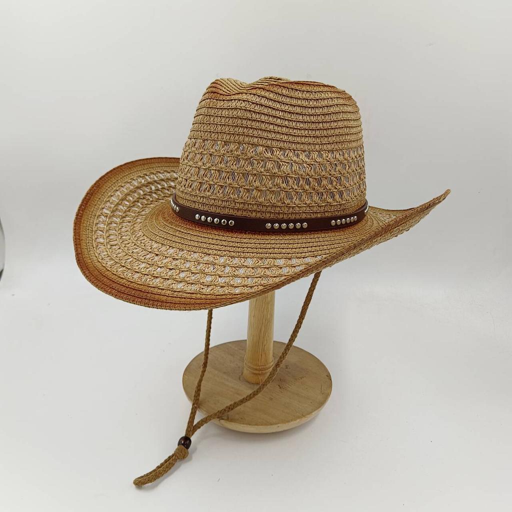 Nuevo sombrero de paja de vaquero occidental unisex estilo nacional sombrero jazz sombrero para el sol sombrero de sol para exteriores sombrero casualNuevo sombrero de paja de vaquero occidental unise