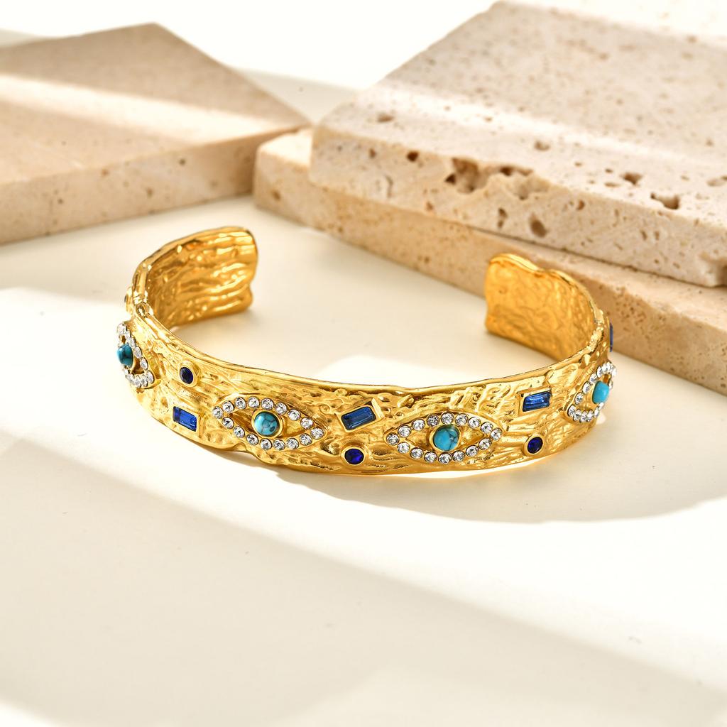 Natural Stone Turquoises Bracelets For Women, Stainless Steel Link Hand Chain Wristband,18k Gold Plated Bracelet Set Jewelry