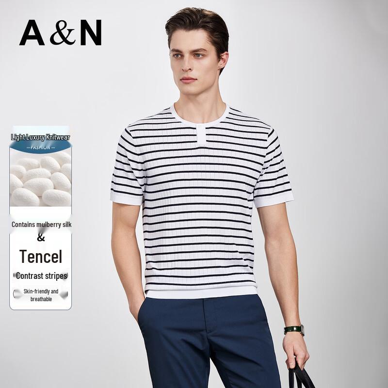Men s Mulberry Silk & Lyocell Striped T-Shirt 52