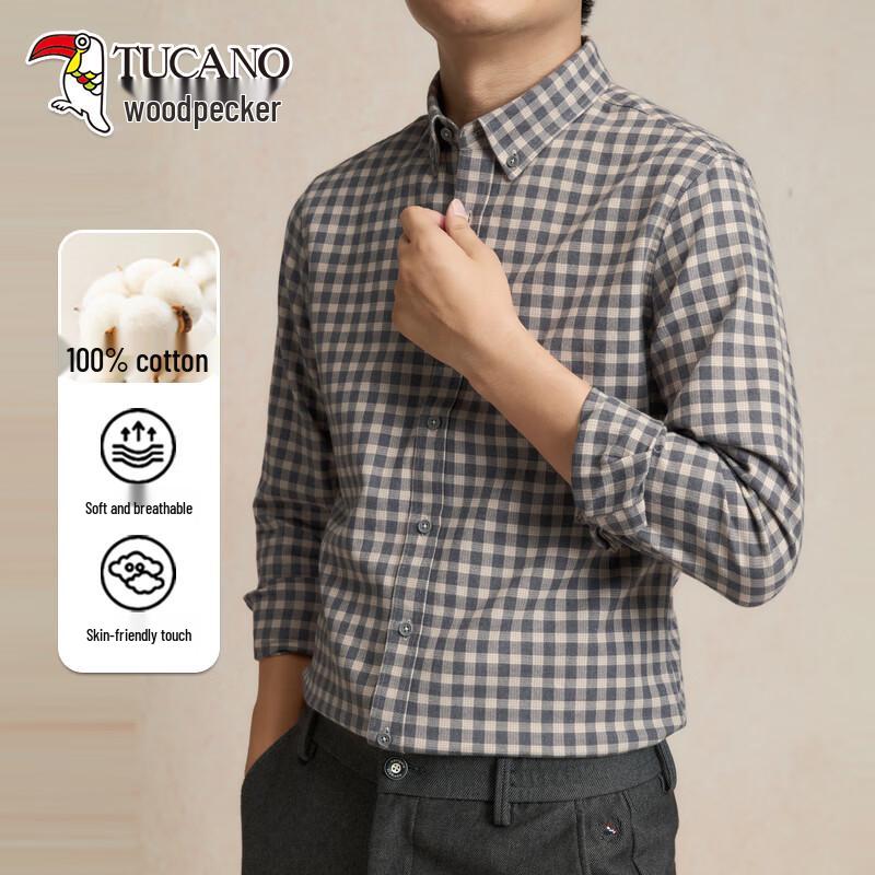 TUCANO Men s Brushed Cotton Plaid Long-Sleeve Shirt 42