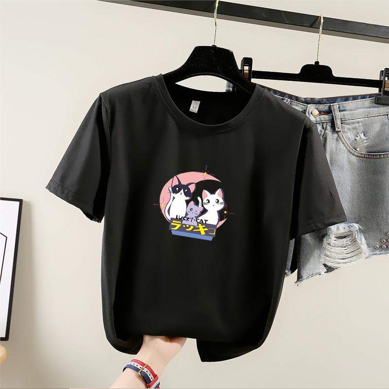 Harajuku Cute Cartoon Cat Print Short Sleeve T-shirts Women Summer Casual Loose Student T Shirt Young Girl Y2k Tops