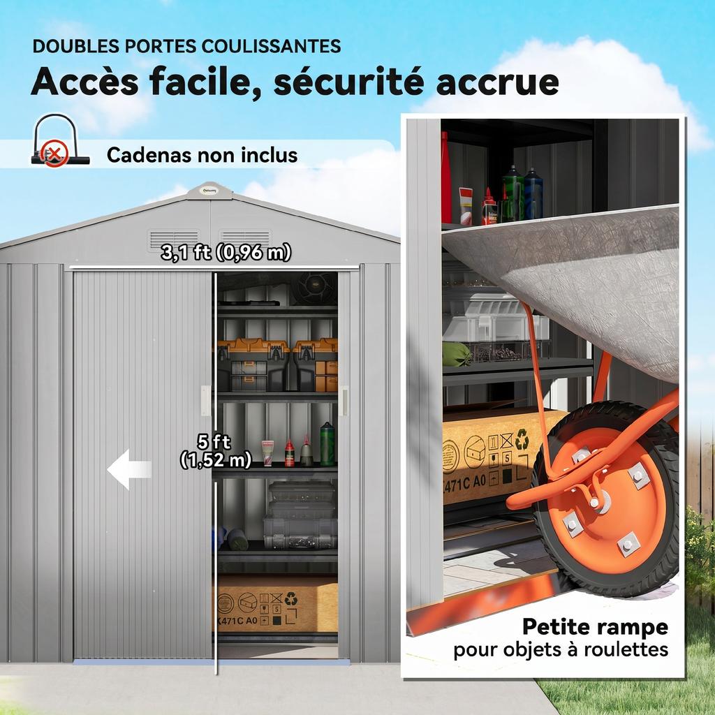 Garden Shed, 2.42 m2, Tool Shed, Foundation Kit, Lockable Door, Grey Steel Sheet