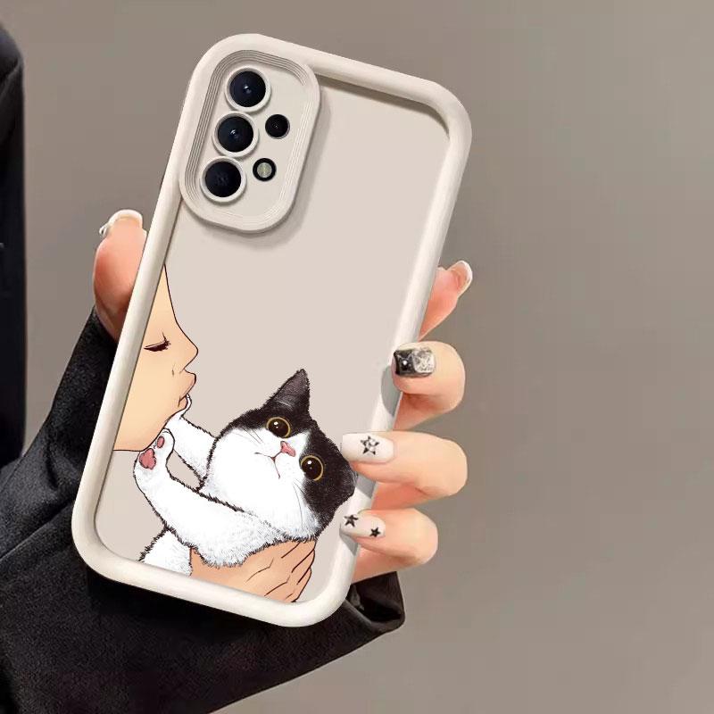 Funda Linda Gato Americano de Pelo Corto Para Samsung A55 A35 A13 A54 A53 A52 A34 A33 A32 A21S A14 A23 A24 A12 A51 A71 Funda de Teléfono