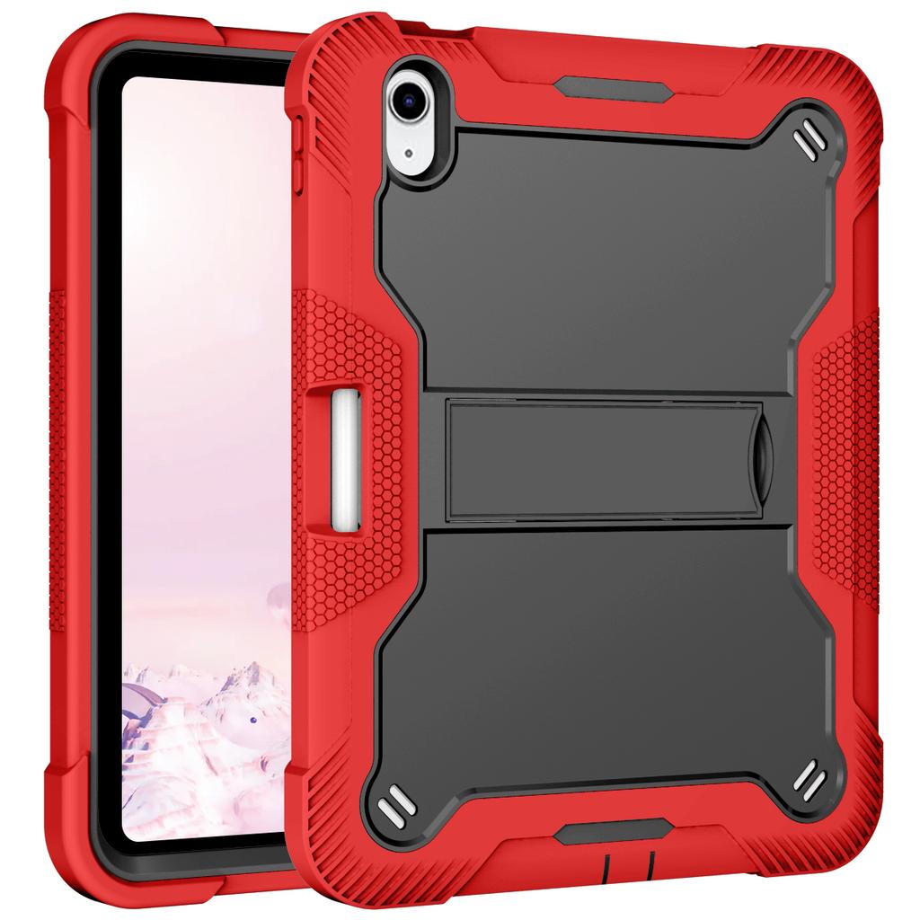 for iPad 10th Generation 10.9 Case, (with Pencil Holder & Kickstand) Rugged Shockproof Heavy Duty Soft Silicone Hard PC Case