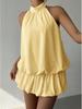 2025 European & American Solid Color Off-Shoulder Halter Neck A-Line Summer Dress