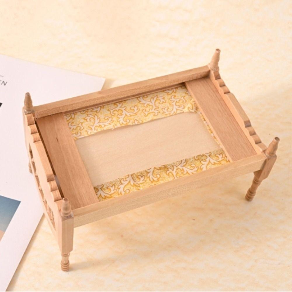 Scene Decor Dollhouse Wood Bed 1:12 Simulation Single Bed Miniature Wood Bed  Pretend Play