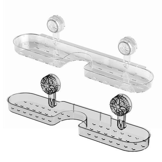 2Pcs Suction Cup Storage Holder Shower Shelf Strong Load-bearing Hollow Structure Design Bathroom Multi-Function Organizer