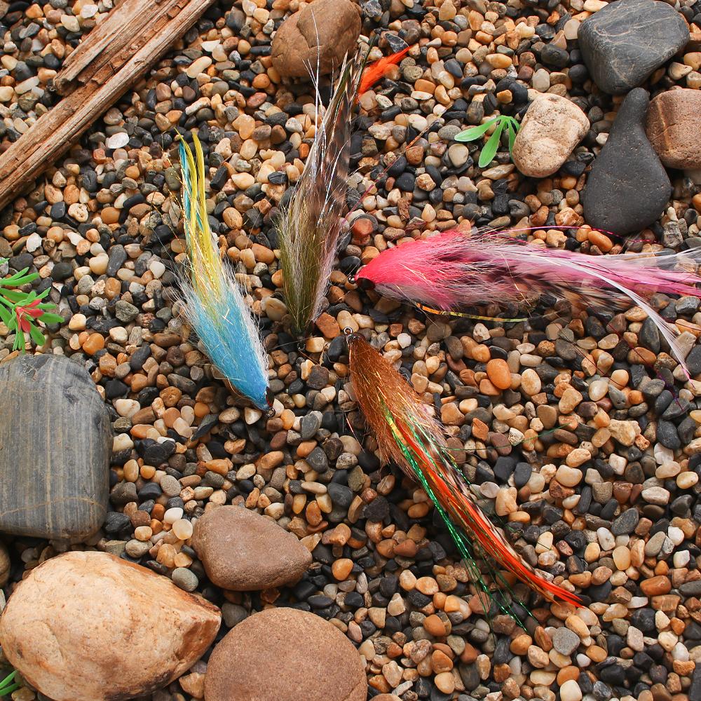 1PC #2/0 Big Streamer Saltwater Fly Grizzly Hackle Big Game Flies Salmon Bass Pike Trout Chub Fishing Artificial Lure Baits