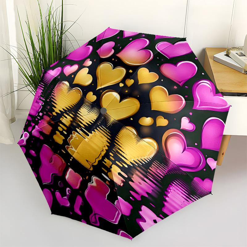 

1pc Heart Reflections Automatic Opening and Closing Folding Umbrella with 8 Iron Ribs - Portable, Foldable for Travel yy251124153