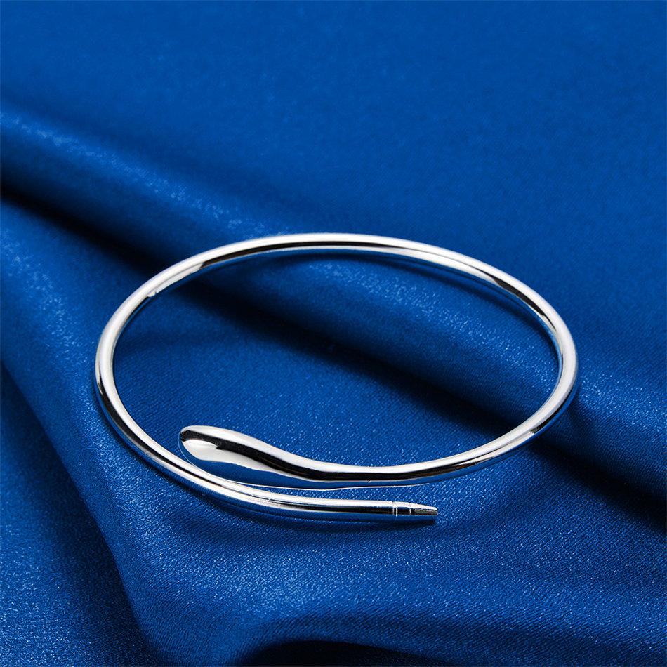 Luxury 925 sterling silver water droplet opening smooth surface bracelet for women's fashion parties, wedding jewelry